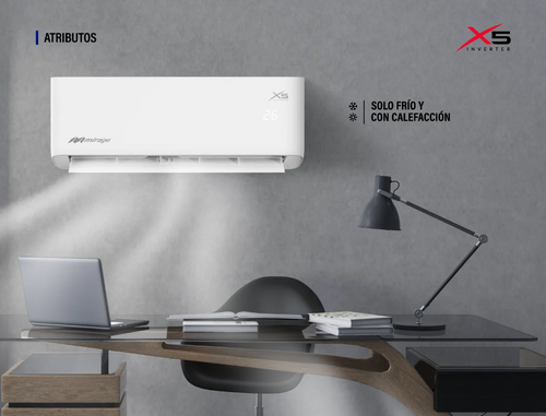 Minisplit Mirage X5 Inverter instalado en oficina con modo frío y calefacción